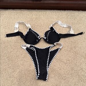 SHEIN Black and Cream Bikini with White Accents